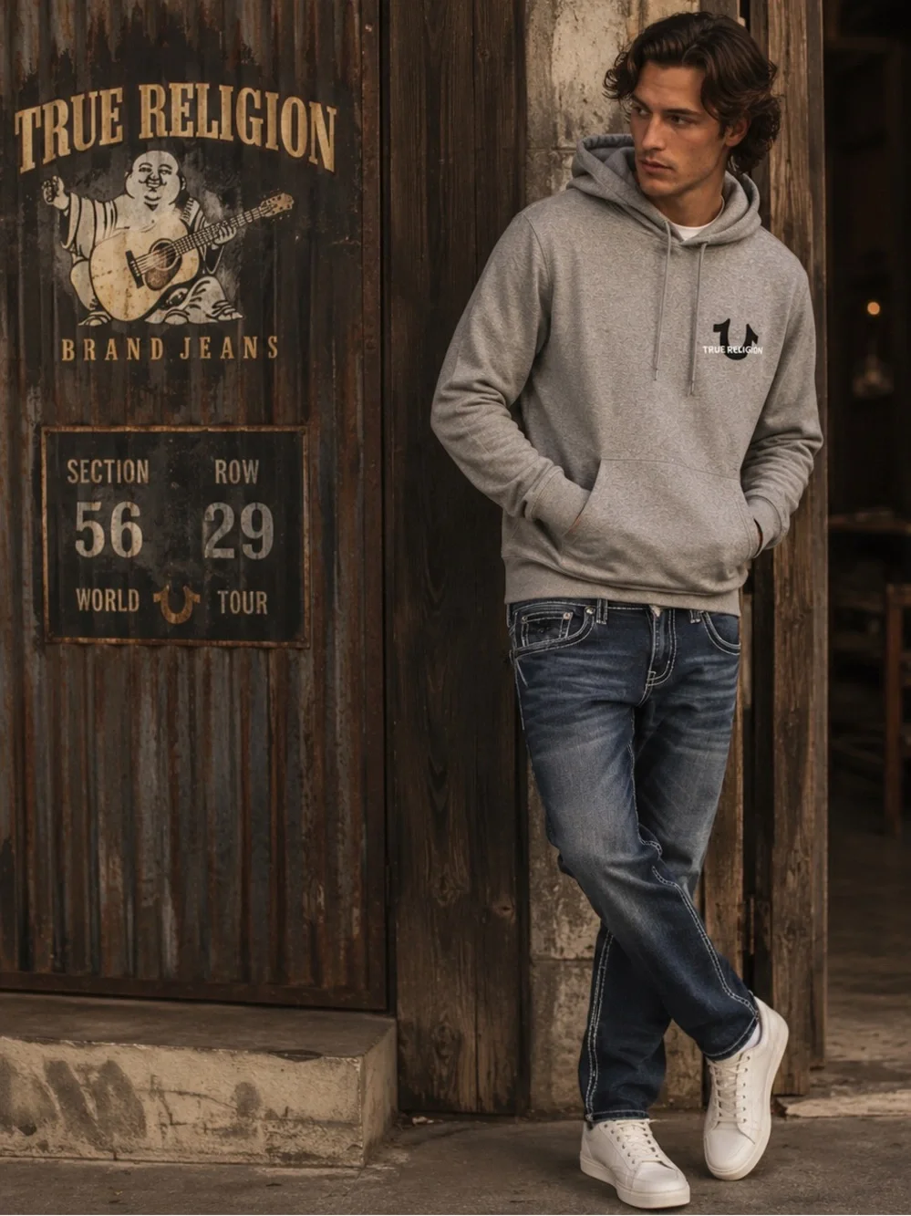 TRUE RELIGION New Hoodie Pullover Sweater with‎ Front pocket Style 108212 LARGE